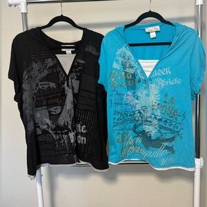 Plus Size Bundle or TWO Graphic T-Shirt Hoodies in Black and Blue